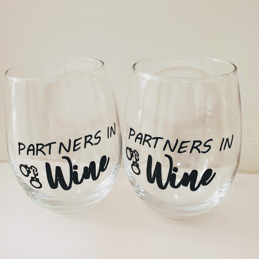 2 Partners in Wine Stemless Wine Glasses
